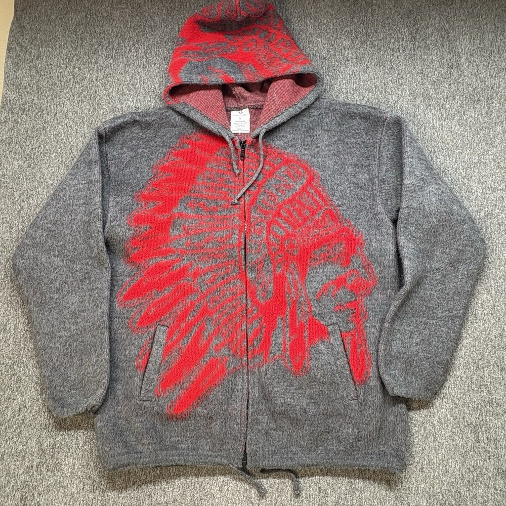 Vintage‎ Camptex Tribal Native American Wool Zip Up Hoodie Women's Large Heavy